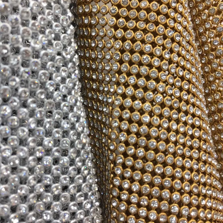 

wholesale good quality 3mm flat back glass rhinestones Gold silver bottom metal net aluminum metal mesh for garment decoration