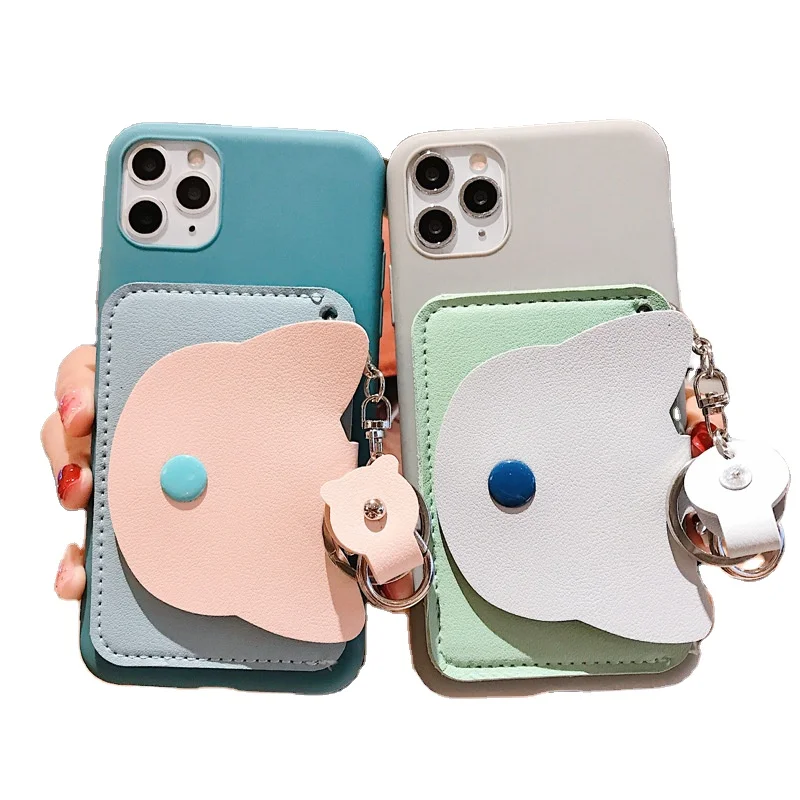 

Cute Cartoon Cat Card Slot Holder Wallet Phone Cases For iPhone 12 Pro Max Soft Cover Case With Keychain