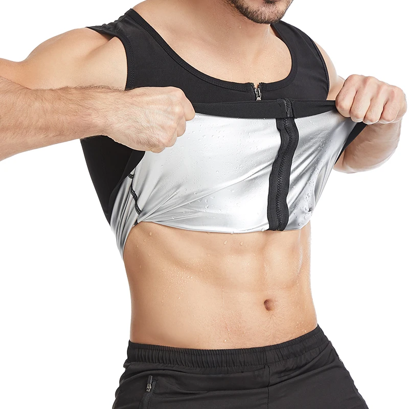 

Men Sweat Sauna Body Shapers Zip Vest Silver ion coating Waist Trainer Slimming Vest Shapewear Effect Fat Burning Tank Tops, Black