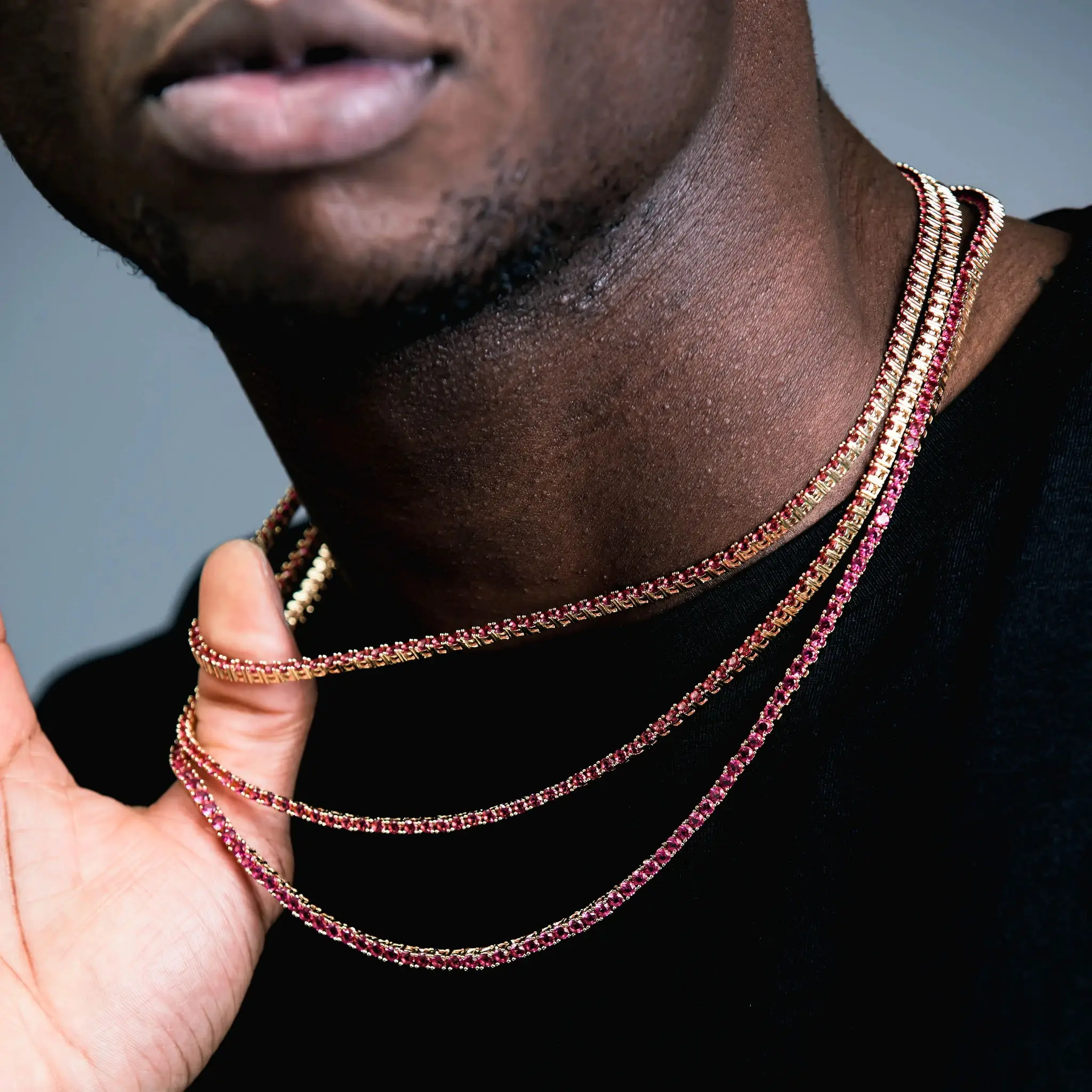 

5A sparking bling tennis chain iced out hip hop pink men necklace