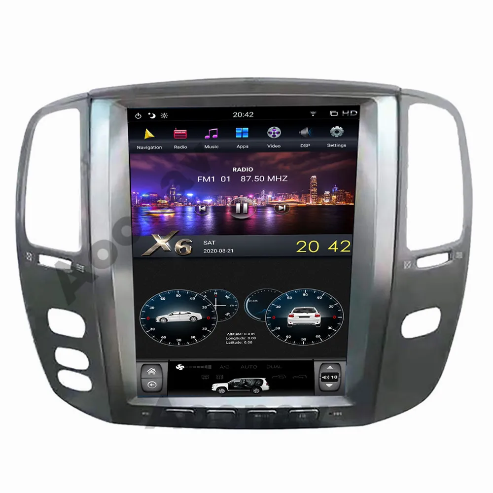 

AOONAV car GPS Radio navigation For LEXUS LX470 2004 2005 2006 DVD player vertical screen Android 9.0 support carplay, Black