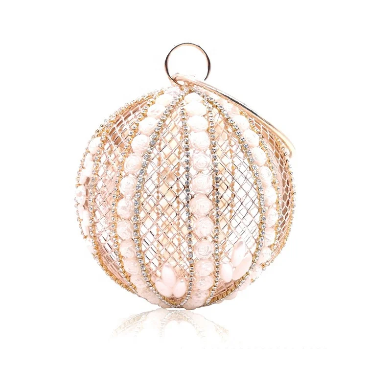 

Ball-Shaped Pearl Decoration Party Bag Portable Dinner Bag Handmade Metal Hollow Crossbody Bag, Photo color