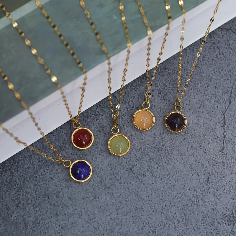 

Hot Selling Jewelry Natural Stone Gemstone Necklace Tarnish Free 18K Gold Plated Natural Stone Stainless Steel Necklaces Women