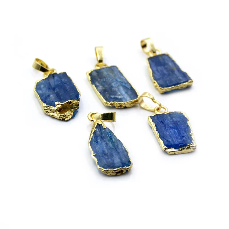 

Natural Raw Blue Kyanite Pendant Gemstone Freeform Rough Crystal Gold Plated Necklace Pendants Vintage Stone for Jewelry making, Gold natural pendant