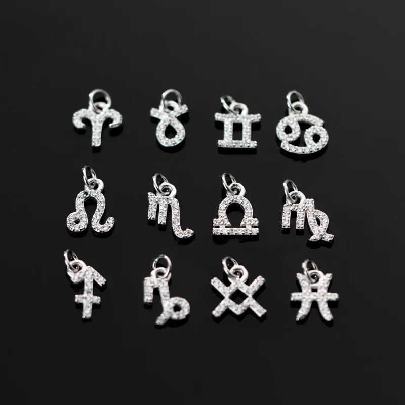 

Hot sales 925 sterling silver platinum plated twelve zodiac sign bulk zircon charms pendant for bracelets jewelry making