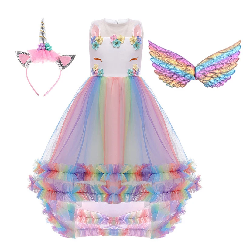 

Girls Unicorn Dress Halloween Party Princess Dress Children Clothing, Photo