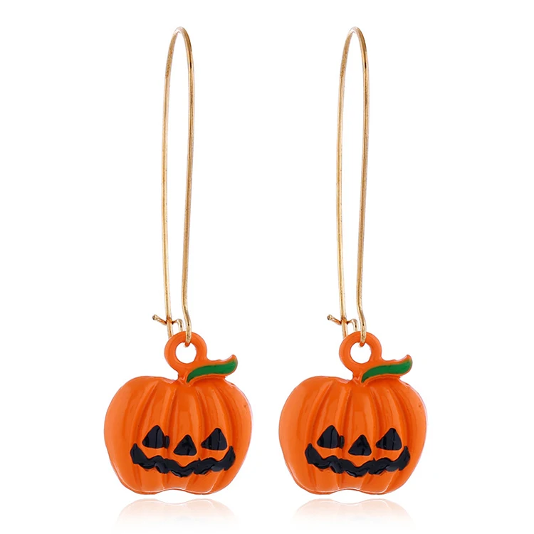 

Halloween series jewelry creative candy color pumpkin pendant earrings wholesale long enamel geometric earrings women