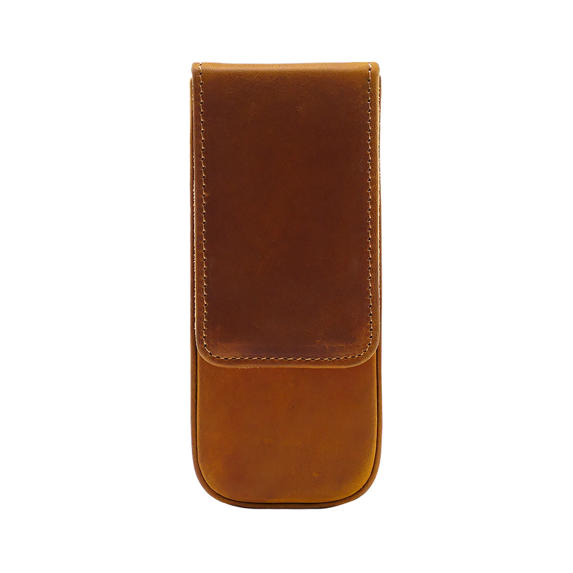 AIGUONIU Creative Office School Supplies Genuine Leather 3 Slots Pen Case with Removable Tray Unique Pencil Bag
