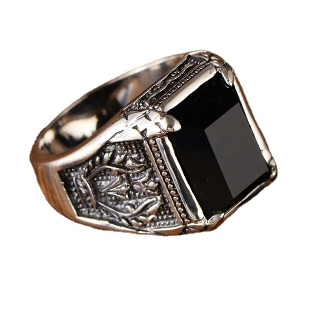

ADELANTE Hot Sale Fast Shipping Black Agate Ring Jewelry Diamond Ring Silver Ring Men