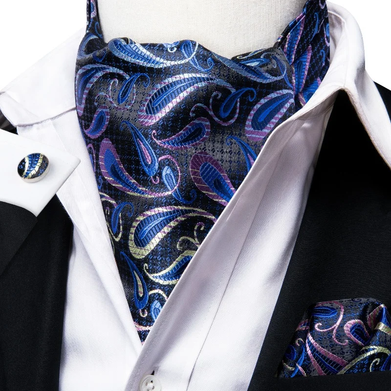 
New Design Paisley Floral Royal Ascot Tie Handkerchief Cufflinks for Men 
