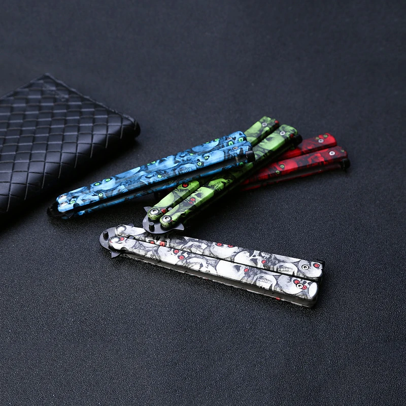 

Hairdresser Stainless Steel Butterfly Training Combs Vintage Skeleton Folding Knife Practice Hair Brushes Salon Tools UN777, Black