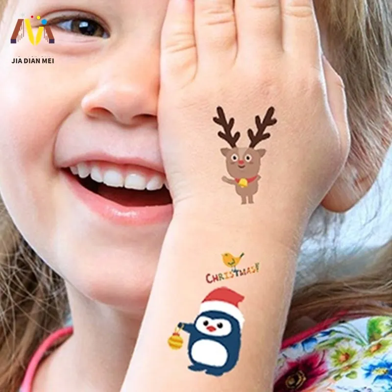 

OMG Cartoon Cute Christmas Elk Natural Waterproof Diy Temporary Children Tattoo Sticker With 30 Pattern Paper For Holiday Party, Colorful