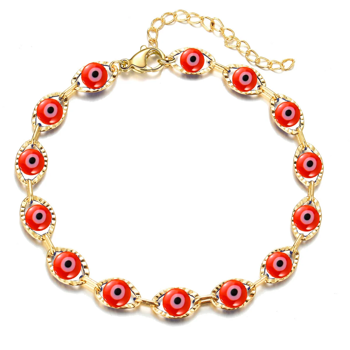 

European Real Gold Plated Evils Eyes Bracelet Fashion Simple Style Red Turkish Evils Eyes Chain Bracelet For Girls Jewelry