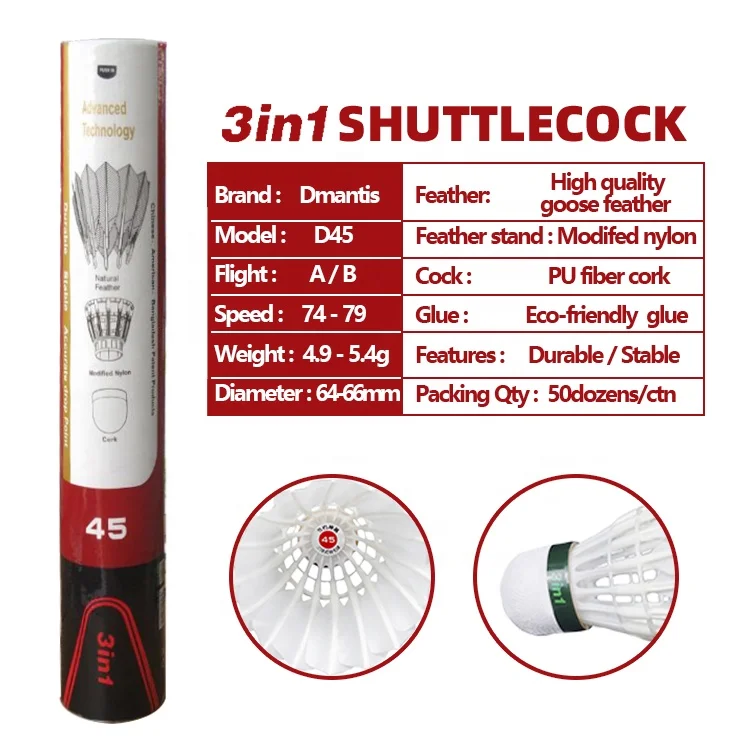 

High Quality Cheap Price Hybrid shuttlecock goose feather Durable Badminton Shuttlecock 3in1 Volano da Badminton for sale