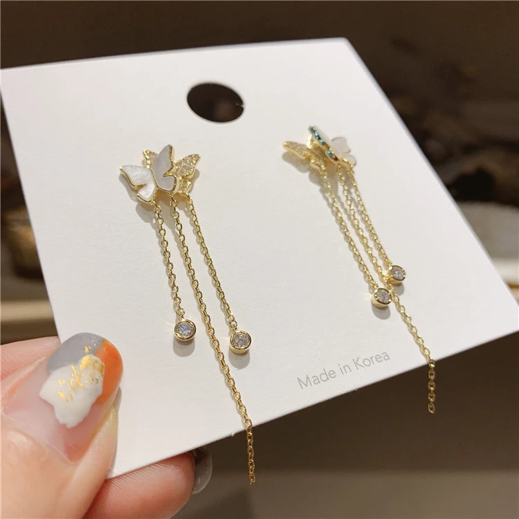 

2022 s925 silver needle Crystal Long Tassel Butterfly Earrings