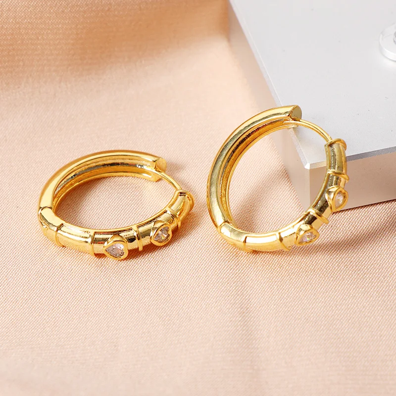 

Fashion Gold Silver Plated Zircon Hoop Earrings Cubic Zircon Hollow Round Circle Earring For Women