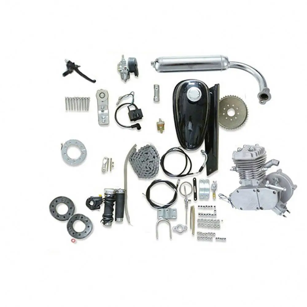 

Gasoline Bicycle 48Cc 49Cc 50Cc 60Cc 66Cc 80Cc Two Cylinder Bike Engine 4 Stroke Engine Kits, Silver, black