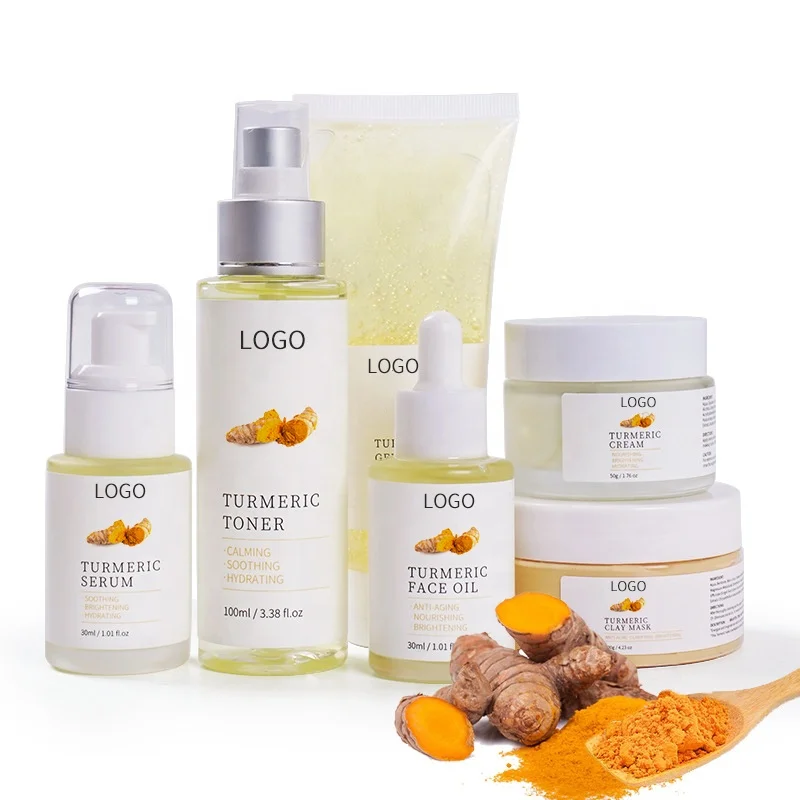 

Best Selling Natural Turmeric Skin Care Set Anti-Acne Repair Dark Spots Makeup Remover Anti-Aging Repair Whitening Serum