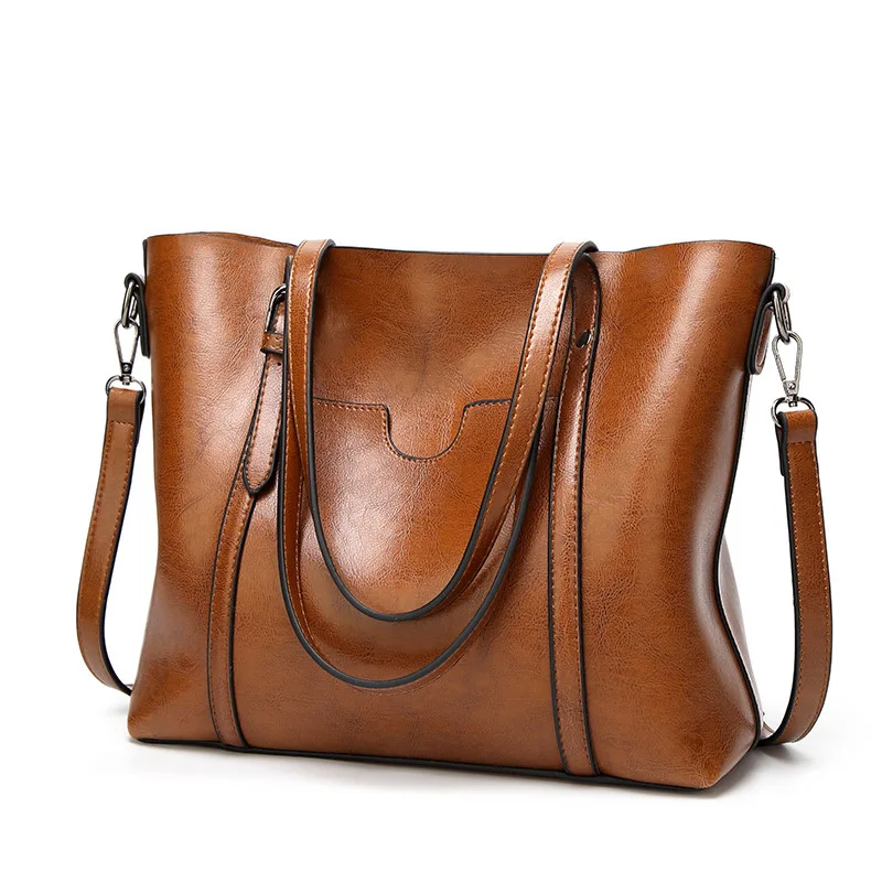 

Women bag Oil wax Women's Leather Handbags Luxury Lady Hand Bags With Purse Pocket Women messenger bag Big Tote Sac Bols