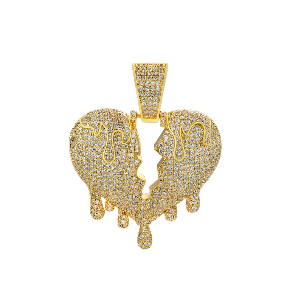

50% discount Hip-hop Pendant Ice Encrusted Zircon Heart Broken Hip-hop Pendant Necklace