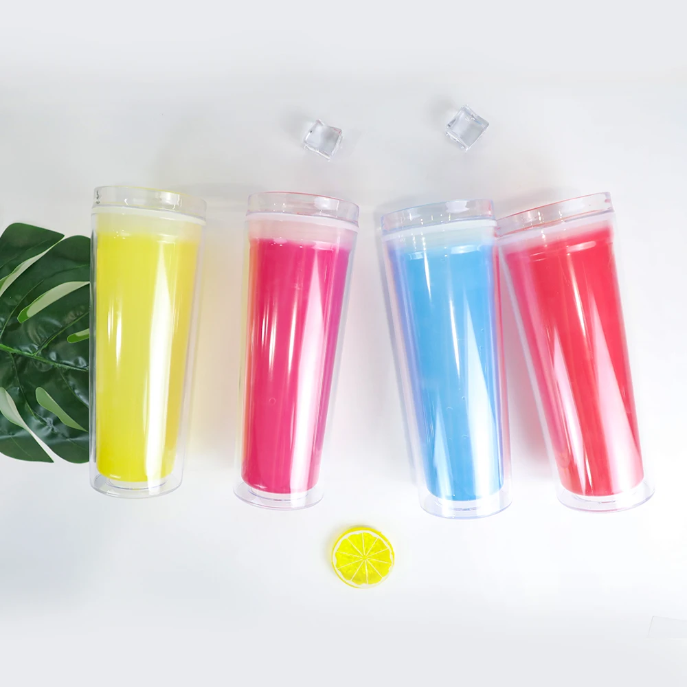 

Customized Double Wall Acrylic Plastic Travel Water Tumbler Reusable Color Changing Sippy Cups With Lids And Straws, 4 colors (yellow/red/blue/plum)