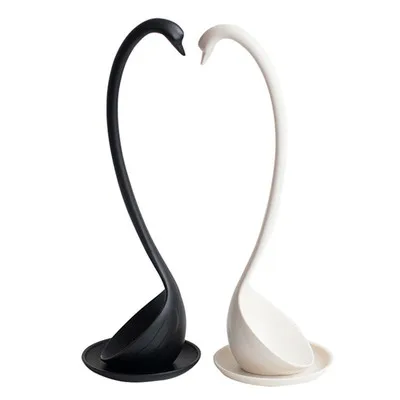 

Free Shipping New White/Black Design Special Upright Swan Spoon Swan Shaped Soup Ladle