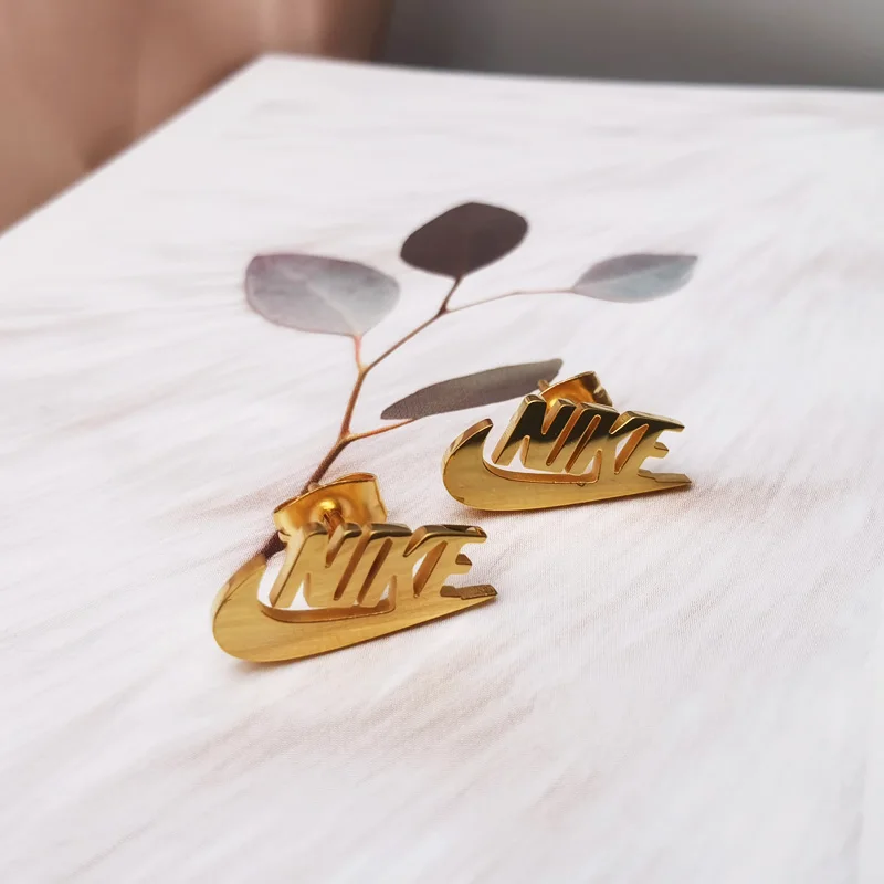 

New Fashion18k Dubai Gold Christmas Jewelry Earring Custom Stainless Steel Fancy Women Gold Swoosh Stud Earrings With Tick, Silver , gold plated, rose gold