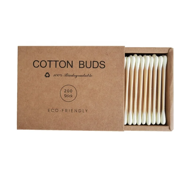 

100% cotton swab bamboo stick ear cleaning bud with paper box 100 pcs OEM