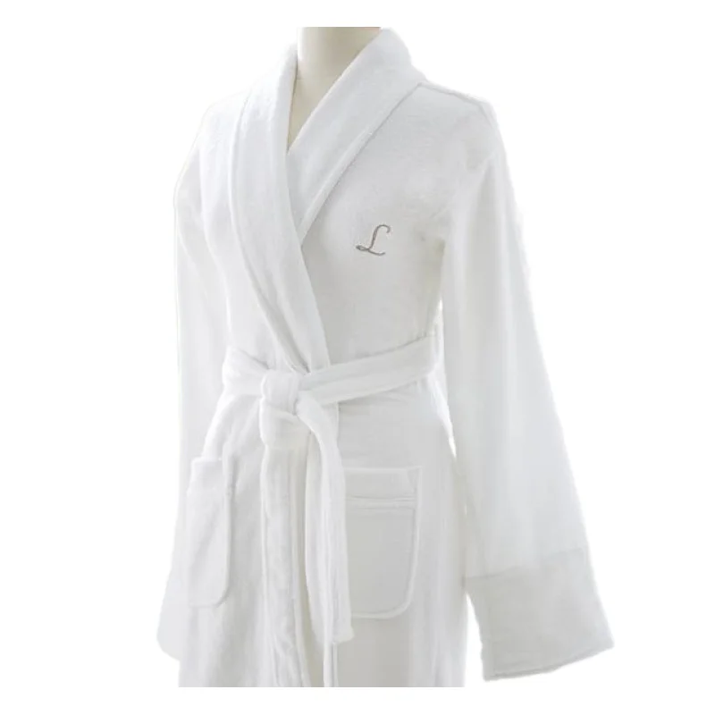 

Wholesale Custom Luxury Hotel Unisex Bathrobe Embroidery Logo 100% Cotton Women Shawl Collar Velour Bath Robe