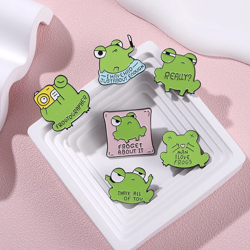 

Animal series enamel pins cartoon cute frog shaped baked paint pin lapel in stock