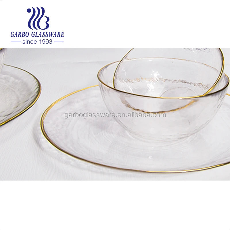 Nordic Style Dinnerware Set Gold Rim Glass Dinner Plate Charger Dessert
