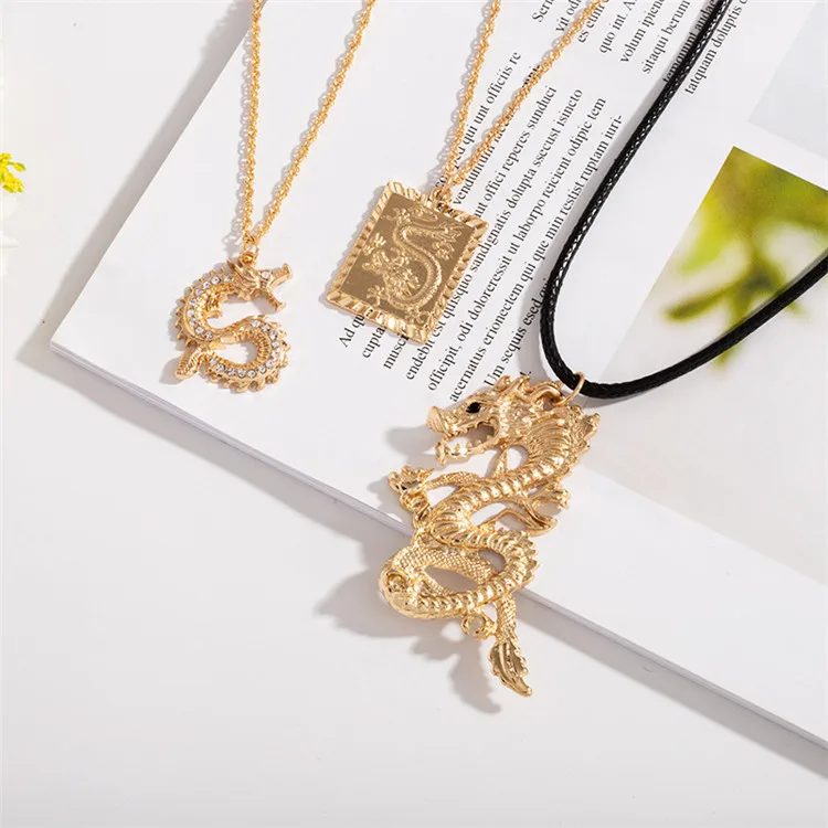 

Popular Hip Hop Gold Pendant Necklace Animal Snake Dragon Necklace, As picture