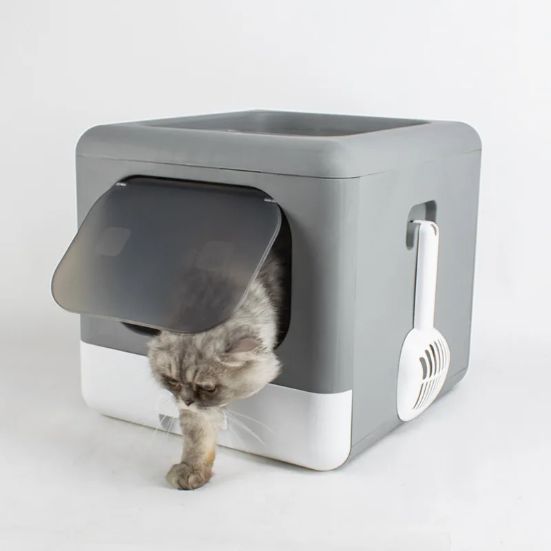 

wholesale Pet shopcat litter box closed drawer type folding cat litter box large splash-proof top-in cat toilet, Gray, pink