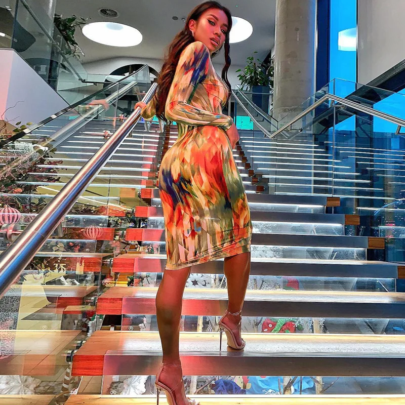 

Wholesale boutique womens clothing casual dresses elegant deep V neck tie dye women long party dress, Picture
