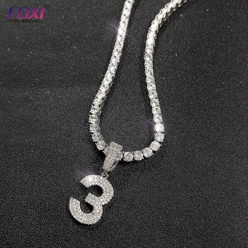

Foxi jewelry new silver plated large number hip hop custom pendant with tennis chain