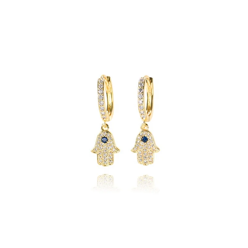 

Fashion gold plated jewelry cubic zirconia hand hamsa hoop earrings