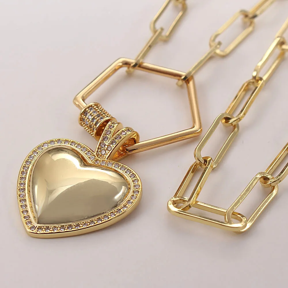 

MHS.SUN Chunky Chain Necklace Fashion Zircon Heart Pentagon Pendant Necklace For Women Girls Vintage Gold Color Jewelry New