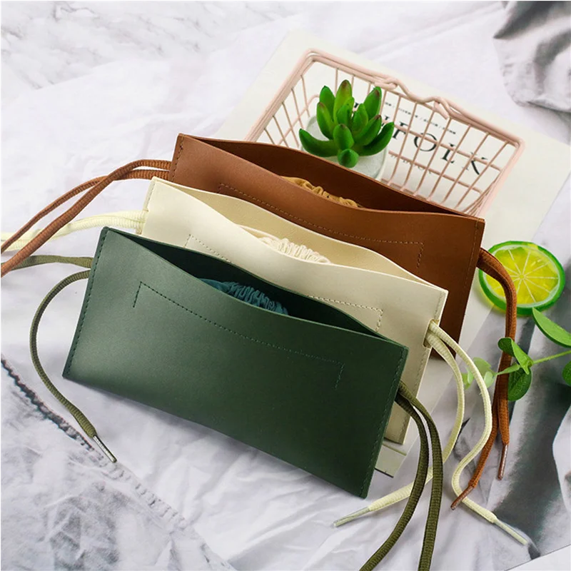 

Fashion Double Layers Drawstring Pu Leather Cover Sunglasses Case Portable Glasses Pouch Bag Accessories, White/blue/yellow/green/grey/brown