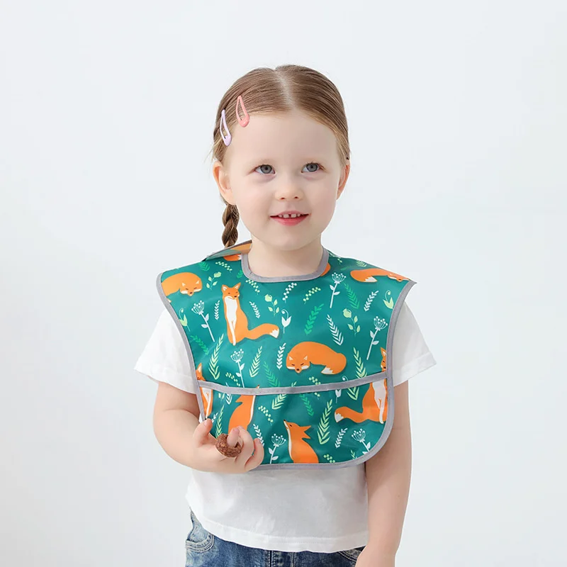 

Toddler Adjustable Waterproof Baby Bib with Food Catching Pocket Feeding bibs waterproof baby