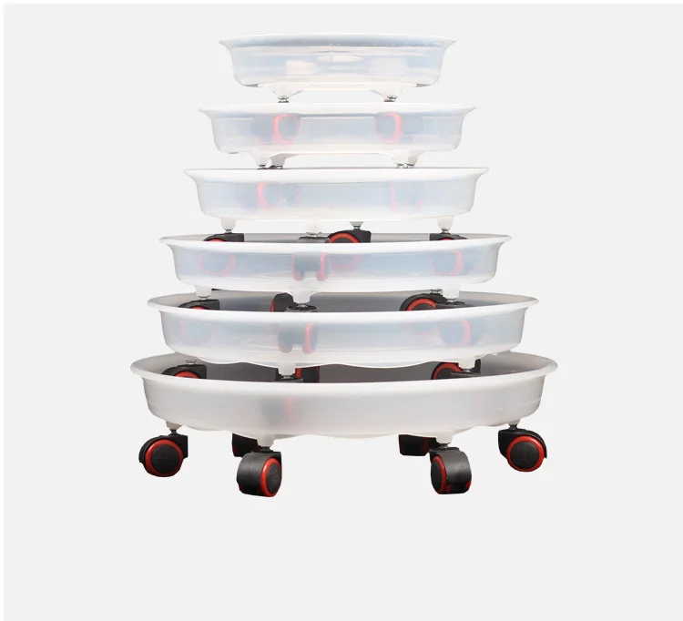 

DDA336 Garden Movable Wheels Pot Stand Round Plastic Clear Casters Rolling Plant Tray Saucer Floor Flower Pots Tray, White