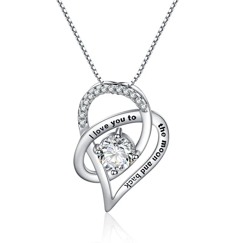 

Q683 Valentine Jewelry I Love You to The Moon and Back Heart Cubic Zircon Pendant Necklaces