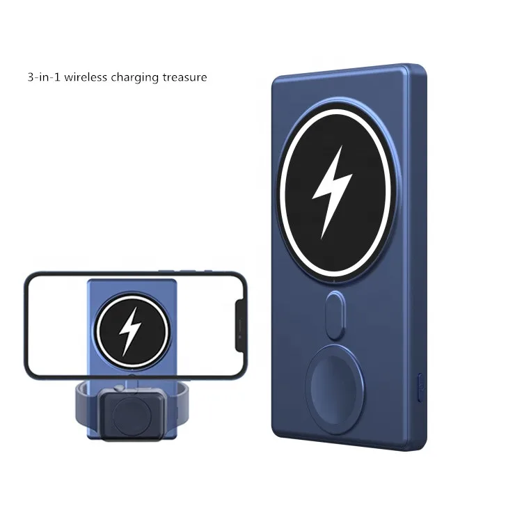 

2021 New Arrival Portable 3 in 1 magnetic wireless charger Power Bank 5000mAh creative eletronic gadgets