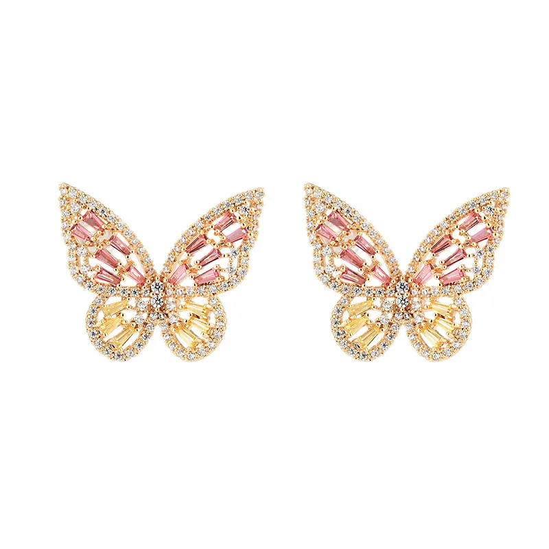 

High quality well-looked real gold plated micro inlay hollow diamond zircon butterfly earrings for lady on party, As pics