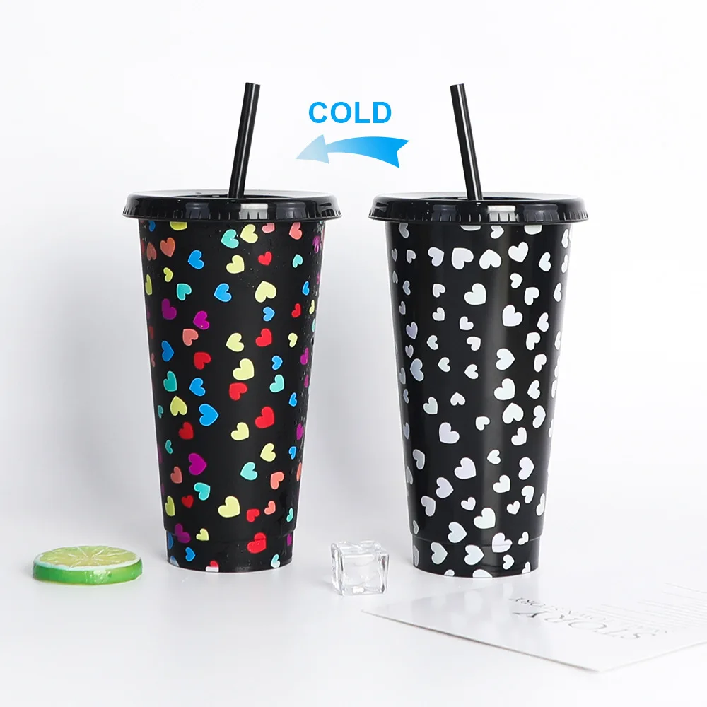 

Summer hot selling PP temperature gradient plastic tumbler with lid and straw plastic color changing cup
