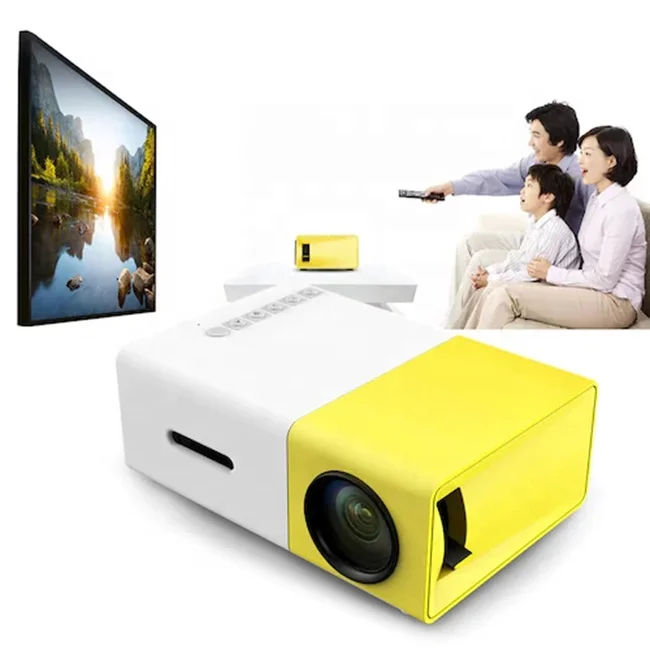 

LCD Mini Pocket Led Projector Gift Box Packing Yellow YG-300 Amazing Hot Sale 0.3 Digital Projector Full Format Support 0.6~3m