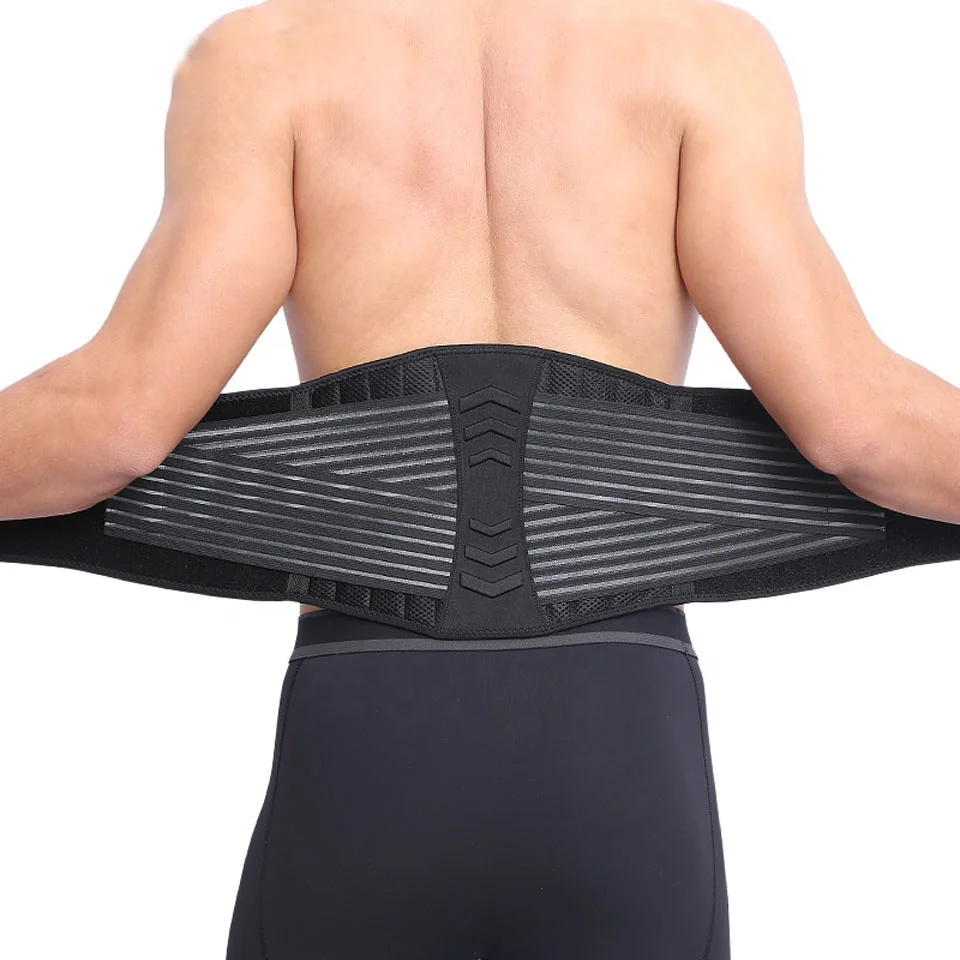 

Double Lumbar Support Waist Trainer Back Strap Compression Springs Support, Black