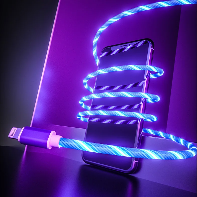 

Fast Charging Micro USB LED Light Data Flow Luminous Cable for Type-C 8 PIN, Red/green/blue/rainbow