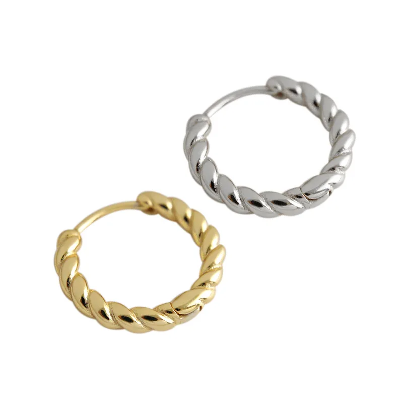 

New Fashion 925 Sterling Silver Geometric Twist Hoop Earrings Frosty Style Round Korean Earrings Jewelry, Gold &silver