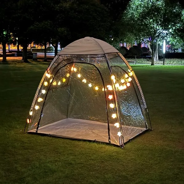 Transparent PVC Tent with Fairy Lights for Outdoor Camping PVC Bubble Tent with Romantic Night Lights Winter Clear PVC Tent