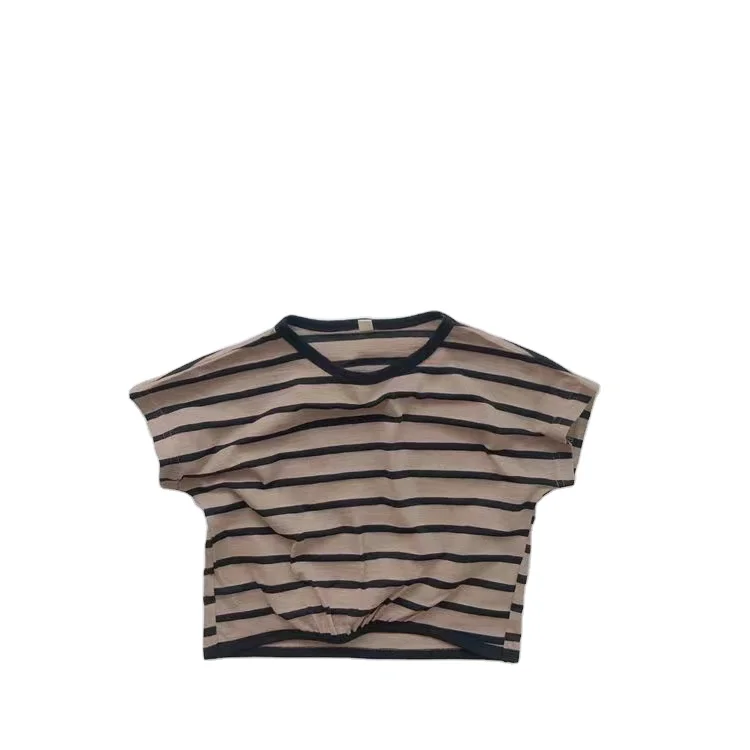 

HXFS Korean INS Sleeveless Tshirt Boys Striped Designer Children Clothes 100% Cotton Kids T-shirts Summer, As shown